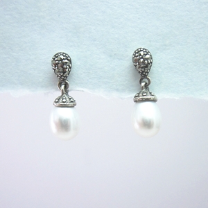 Small Freshwater Pearl Earrings with Marcasite